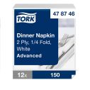 Tork White Dinner Napkin 2ply 4 Fold 12x150 EA