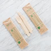 Compostable Wooden Cutlery Kit (knife fork & napkin) 5x50 EA